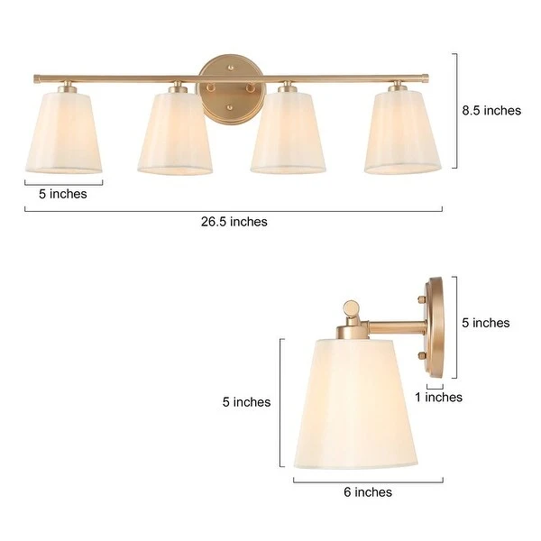 Fabrey 4-light Modern Bathroom Vanity Lights Dimmable Gold Wall Sconces with Fabric Shade - L26.5