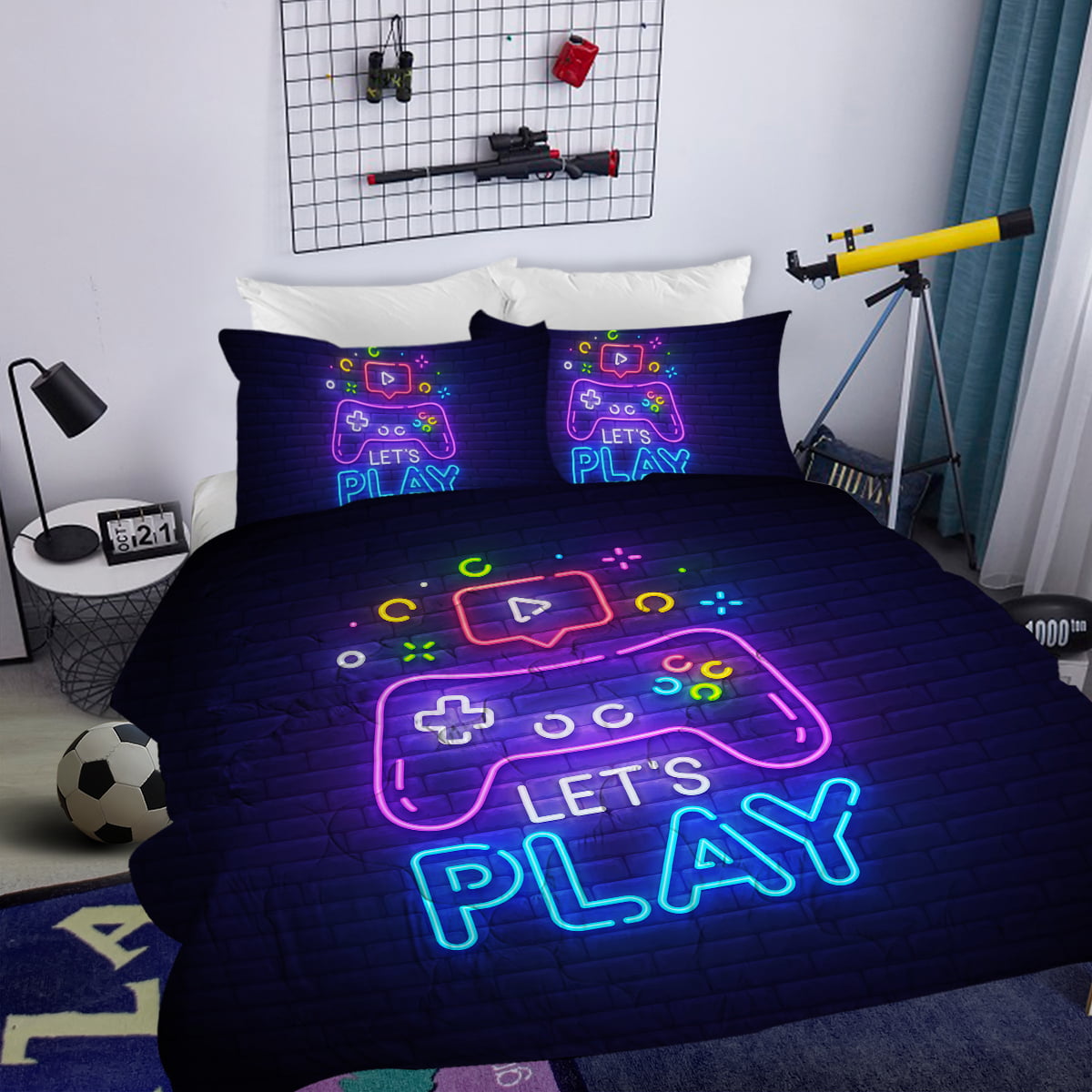 Arightex Gaming Comforter for Boys Twin Size， Abstract Neon Style Bedding Sets for Boys