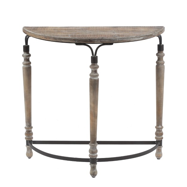 Luxenhome Rustic Wood And Metal Half Moon Console And Entry Table Brown