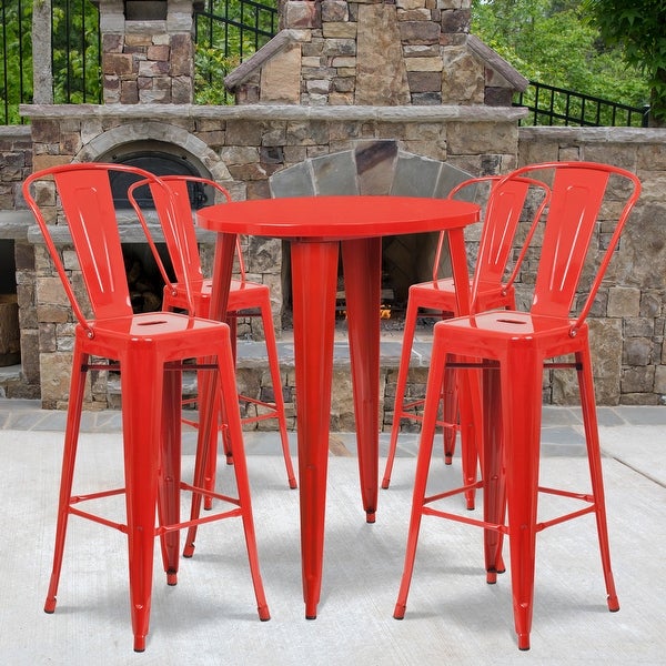 30-in. Round Metal Indoor/Outdoor Bar Table w/ 4 Cafe Stools - 30