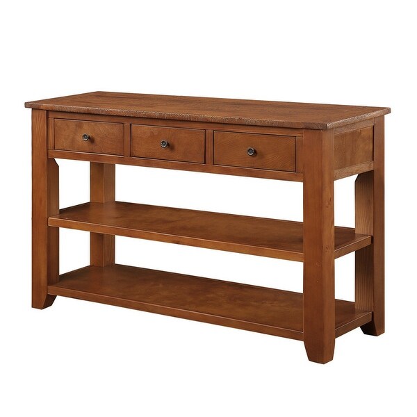 48'' Solid Pine Wood Top Console Table， Modern Entryway 3-drawer Sofa Side Table