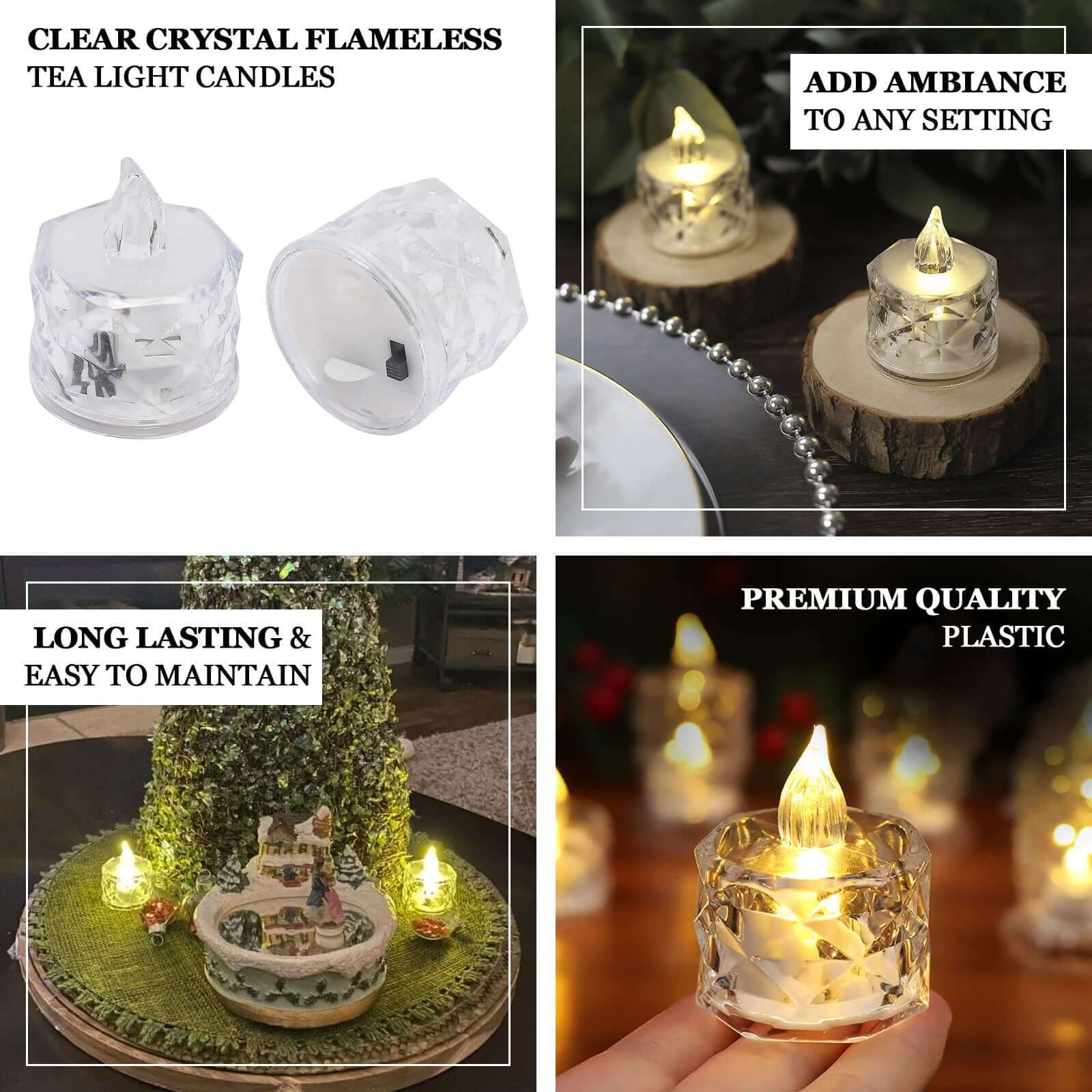 12 Pack Warm White Diamond Battery-Operated LED Tealight Candles, Decorative Flameless Tea Lights 2