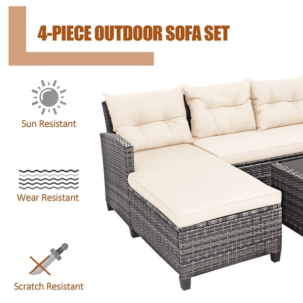 Gymax 4PCS Rattan Patio Conversation Furniture Set Outdoor Sectional