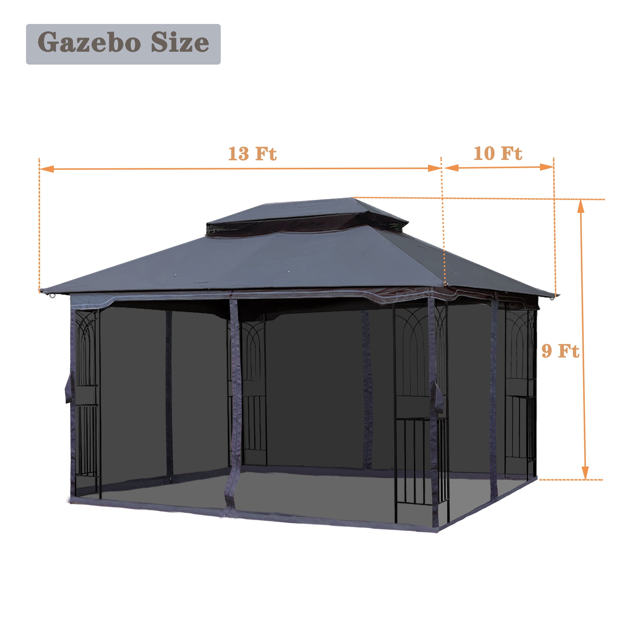 Unique Choice 13 x 10 ft Outdoor Patio Gazebo Canopy Tent with Mesh, Gray