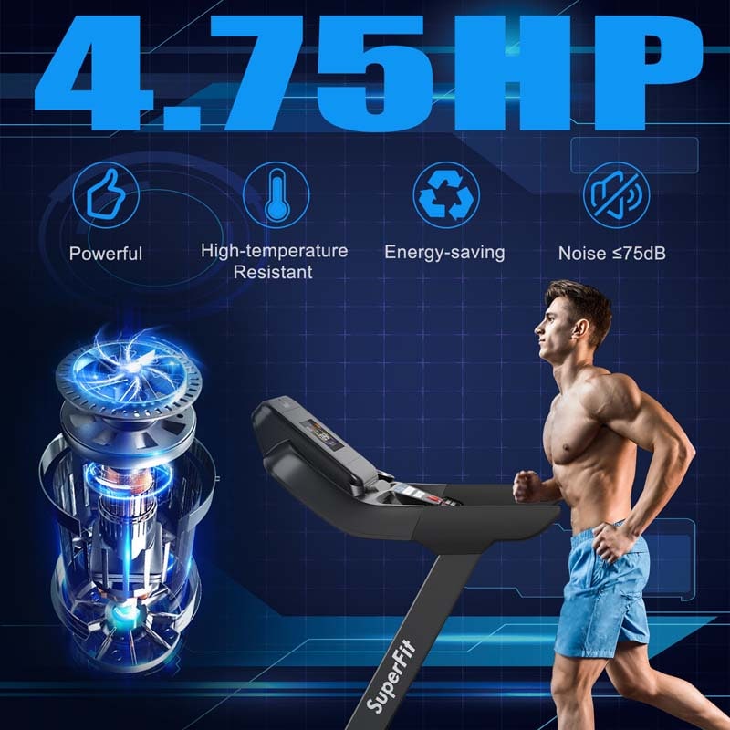 4.75 HP Folding Treadmill with APP & Auto Incline, 20 Programs Electric Running Machine for Home Apartment