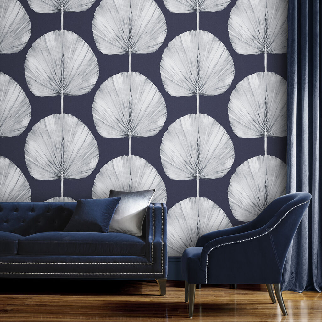 Palm Fan Wallpaper in Navy