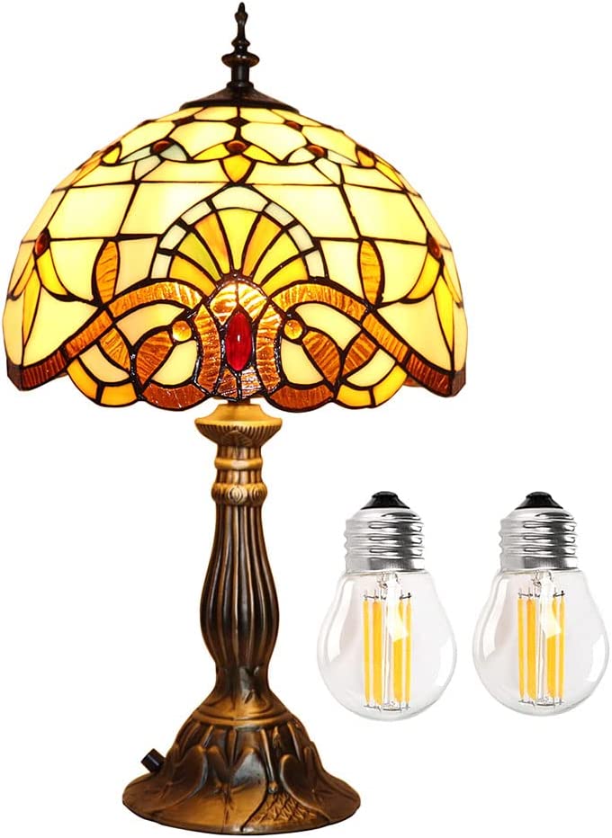 SHADY Tiffany Lamp Stained Glass Lamp 12x12x19 Inches Decorative Style Table Lamp for Living Room Bedroom with 2 LED Bulbs