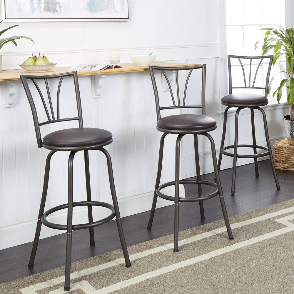 Silverwood Stetson 36 in. Dark Brown Cushioned Adjustable Height Swivel Bar Stool (Set of 3) CPFB1984B