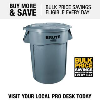 Rubbermaid Commercial Products Brute 32 Gal. Gray Round Vented Outdoor Trash Can with Lid (3-Pack) 2031188-3