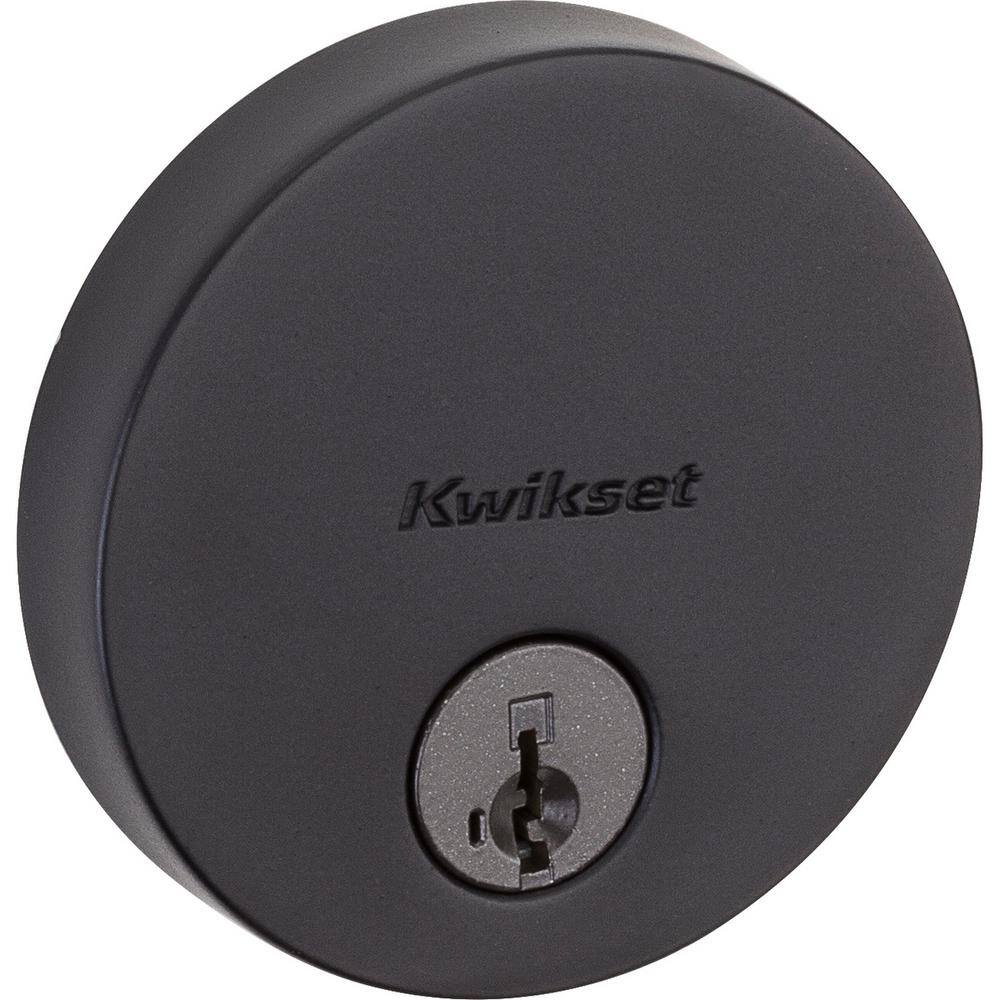 Kwikset Uptown Low Profile Iron Black Round Contemporary Single Cylinder Deadbolt Featuring SmartKey Security 258RDT514SMT