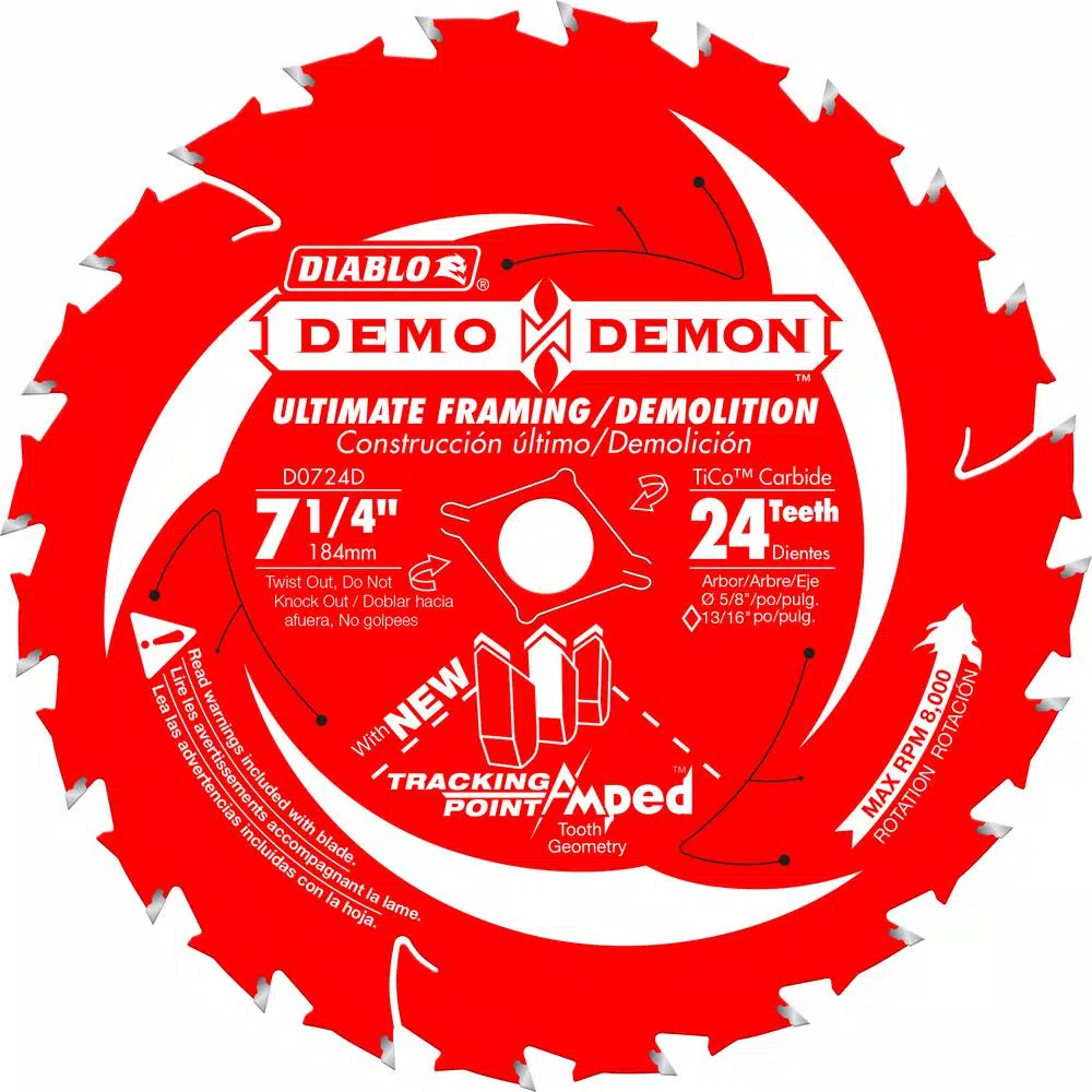 DIABLO 7-1/4 in. 24-Teeth Demo Demon Tracking Point Amped Saw Blade and#8211; XDC Depot