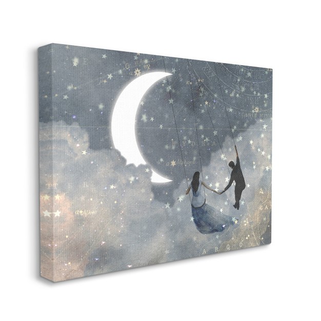 Stupell Industries Grey And Blue Celestial Love Sky Swinging By The Crescent Moon Stars