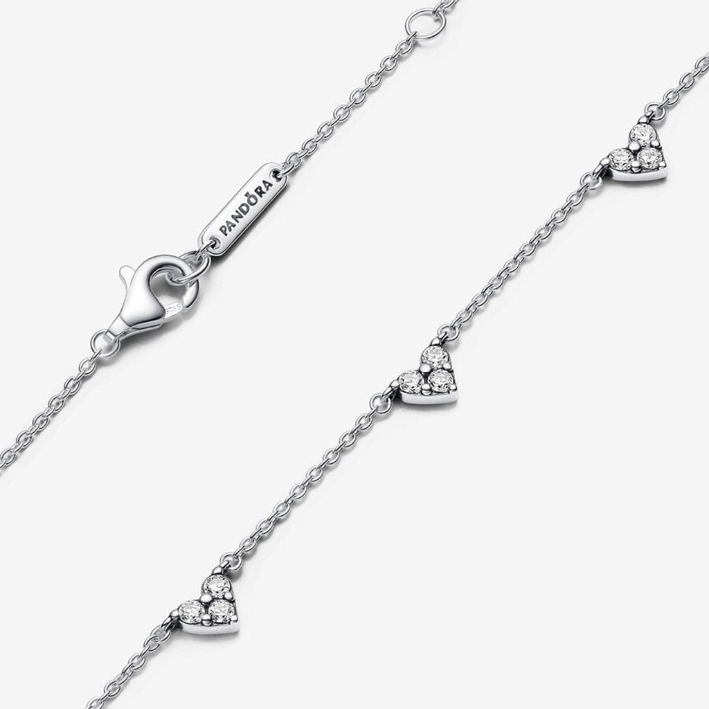 PANDORA  Triple Stone Heart Station Chain Necklace - Sterling Silver