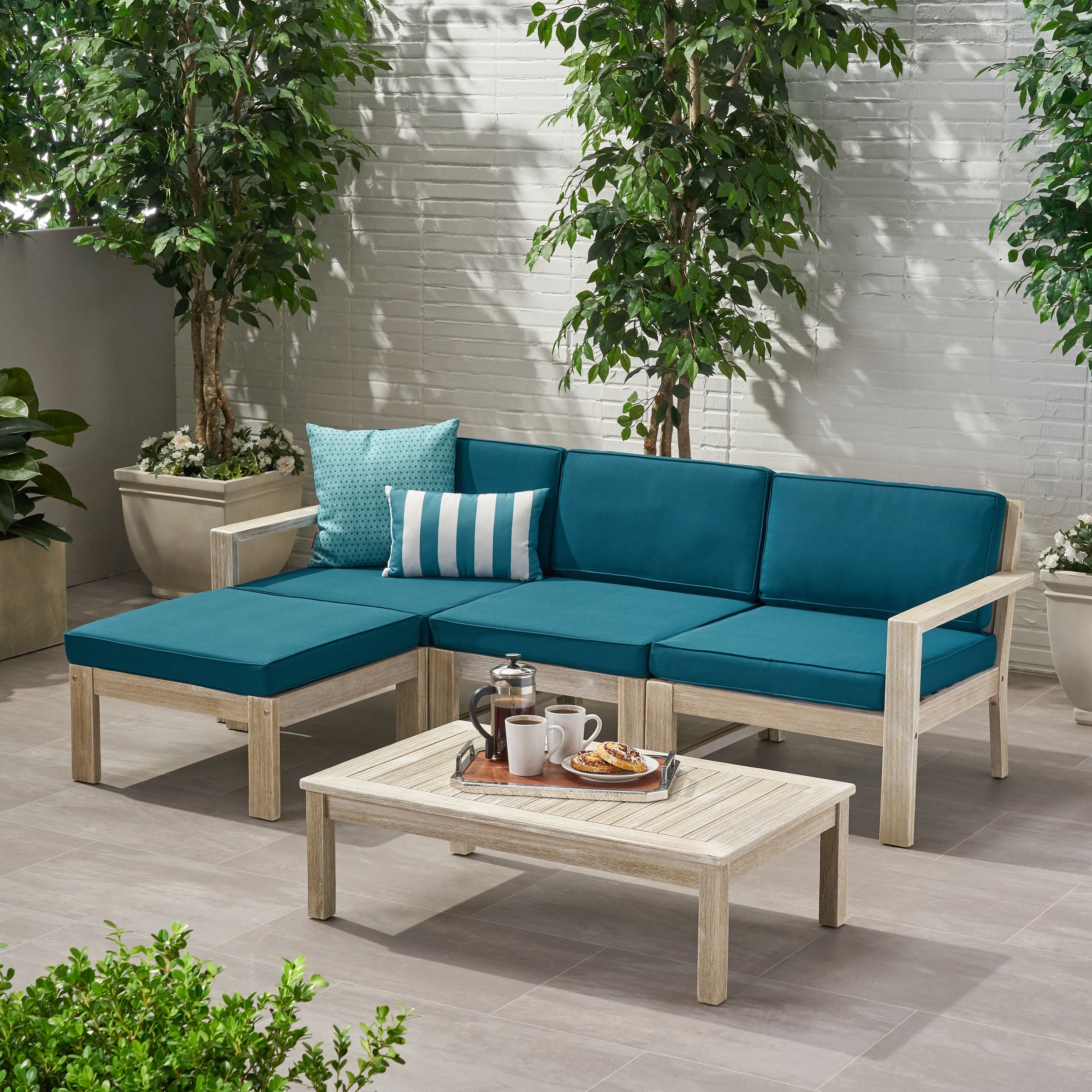 Makayla Ana Outdoor 3 Seater Acacia Wood Sofa Sectional with Cushions