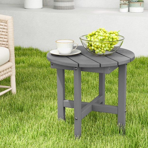 Costway Patio 18 x27 x27 Adirondack Round Side Table All Weather Hdpe End Table Outdoor Grey