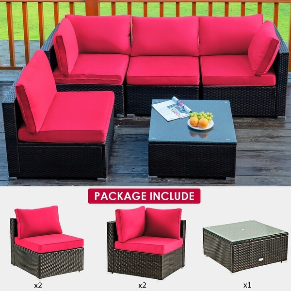 5Pcs Cushioned Patio Rattan Furniture Set