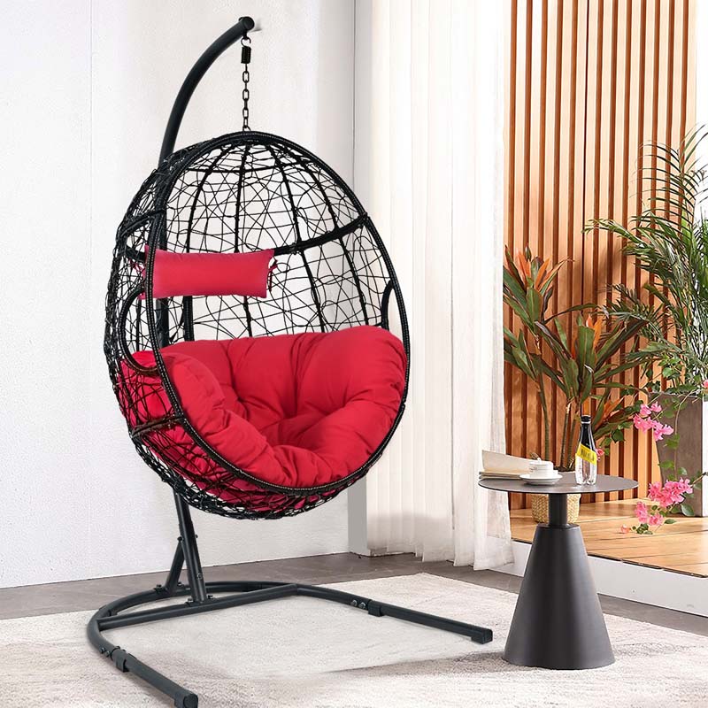 Outdoor Indoor Hanging Egg Chair Hammock Swing Chair with C Hammock Stand Set, Soft Seat Cushion & Pillow