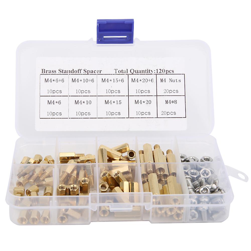 120pcs 10 Different Sizes Brass Hex Standoff 304 Stainless Steel Screw Nuts Set Pcb Board Standoff Screw Nut Assortment