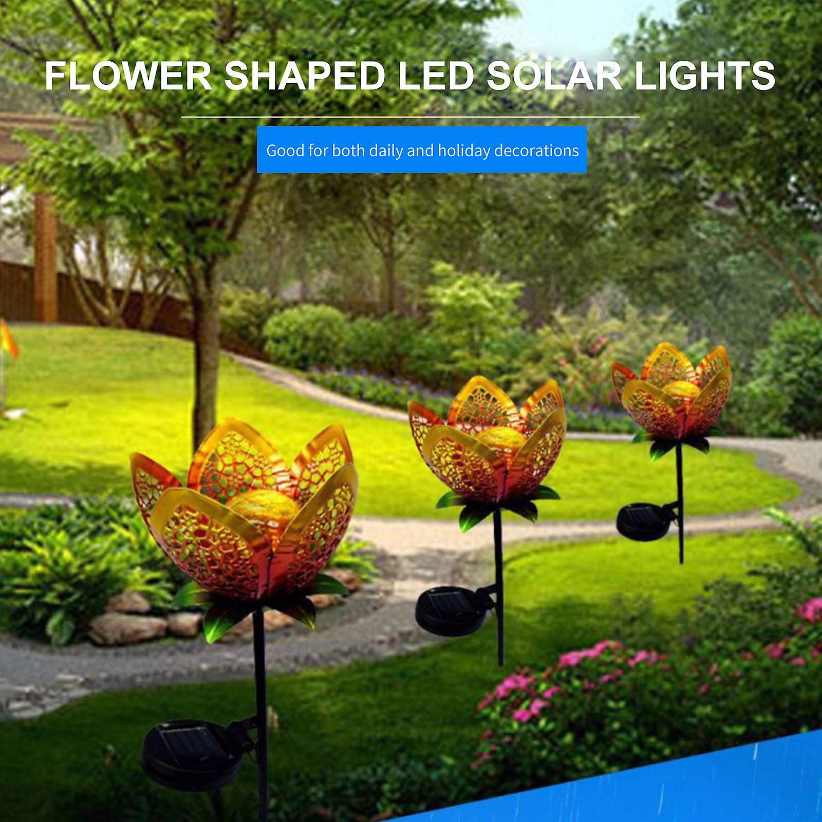 2pcs Led Solar Landscape Lights Flower Shaped Led Garden Lights Waterproof Solar Powered Outdoor Stake Light For Pathway Walkway Lawn Backyard Securit