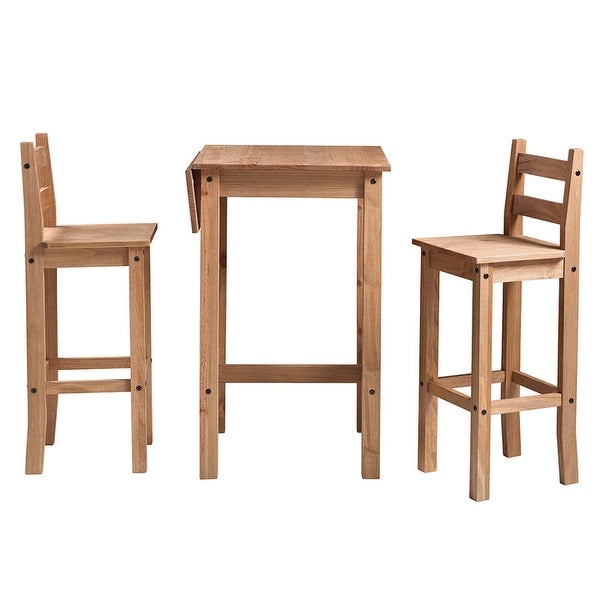 Wood Bar Height Dining Set of Drop Leaf Table and 2 Chairs Corona Collection | Furniture Dash