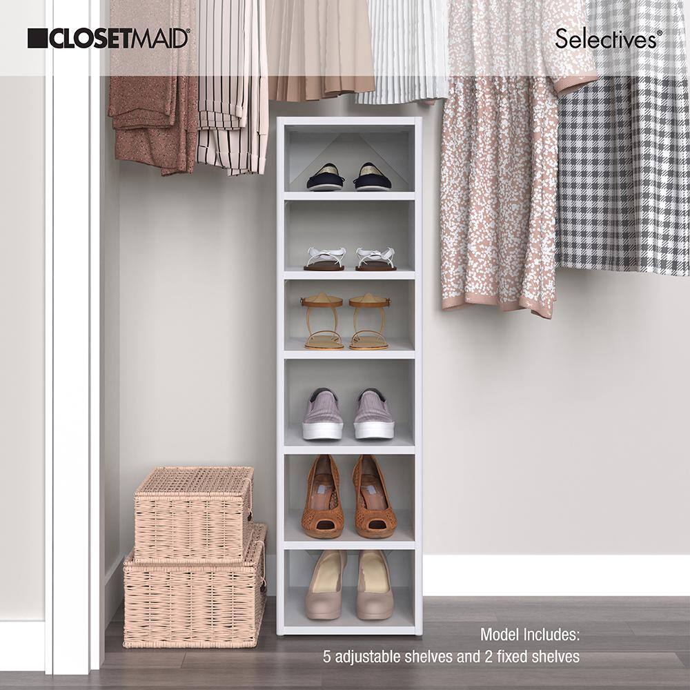 ClosetMaid Selectives 12 in. W White Walk-In Tower Unit Wall Mount Stackable 6-Shelf Wood Closet System 7140