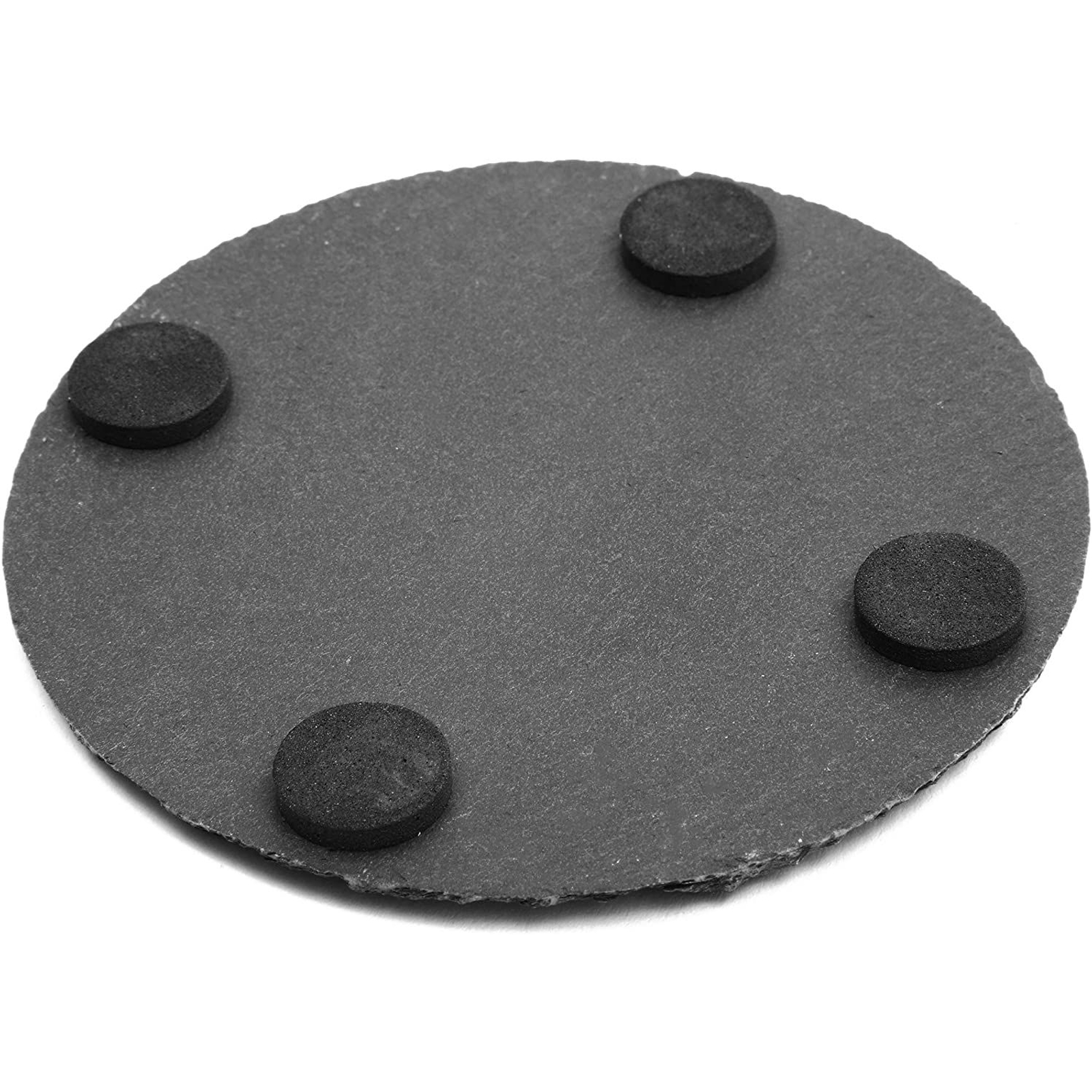 8-Pack Round Black Slate Stone Coasters Set for Drinks Cups with Steel Holder Stand 3.8-inch