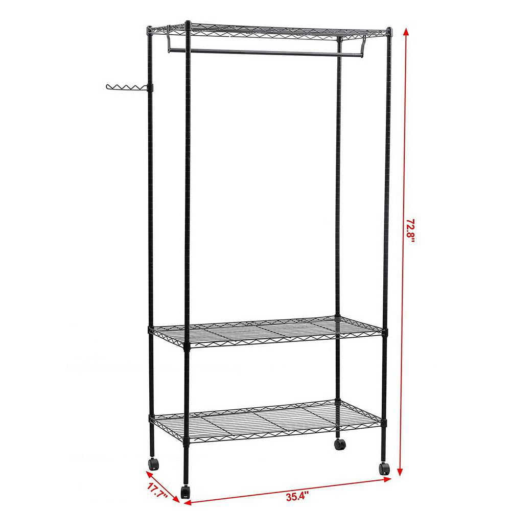 Ktaxon Portable Closet System 3-Tier Garment Rack Rolling Clothing Rack with Adjustable Shelves & Wheels Wardrobe Closet Storage Organizer Unit, Black