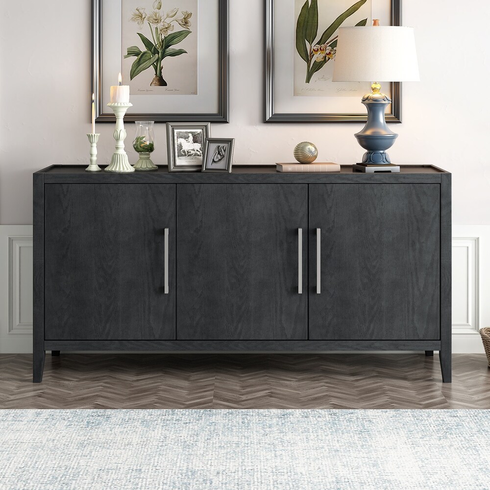 Modern Storage Cabinet Sideboard with 3 Metal Handles   3 Doors  Wooden Cabinet with Adjustable Shelf for Entryway  Living Room