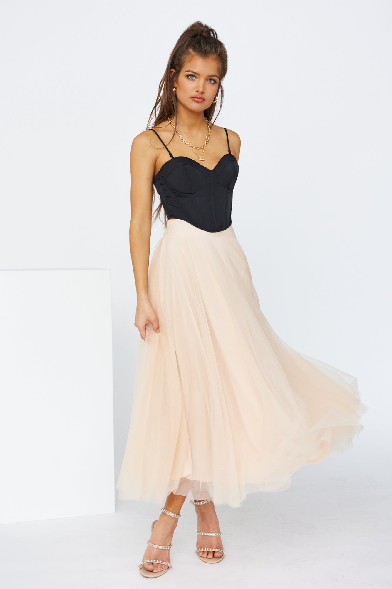 Keeping It Smart Midi Skirt Nude