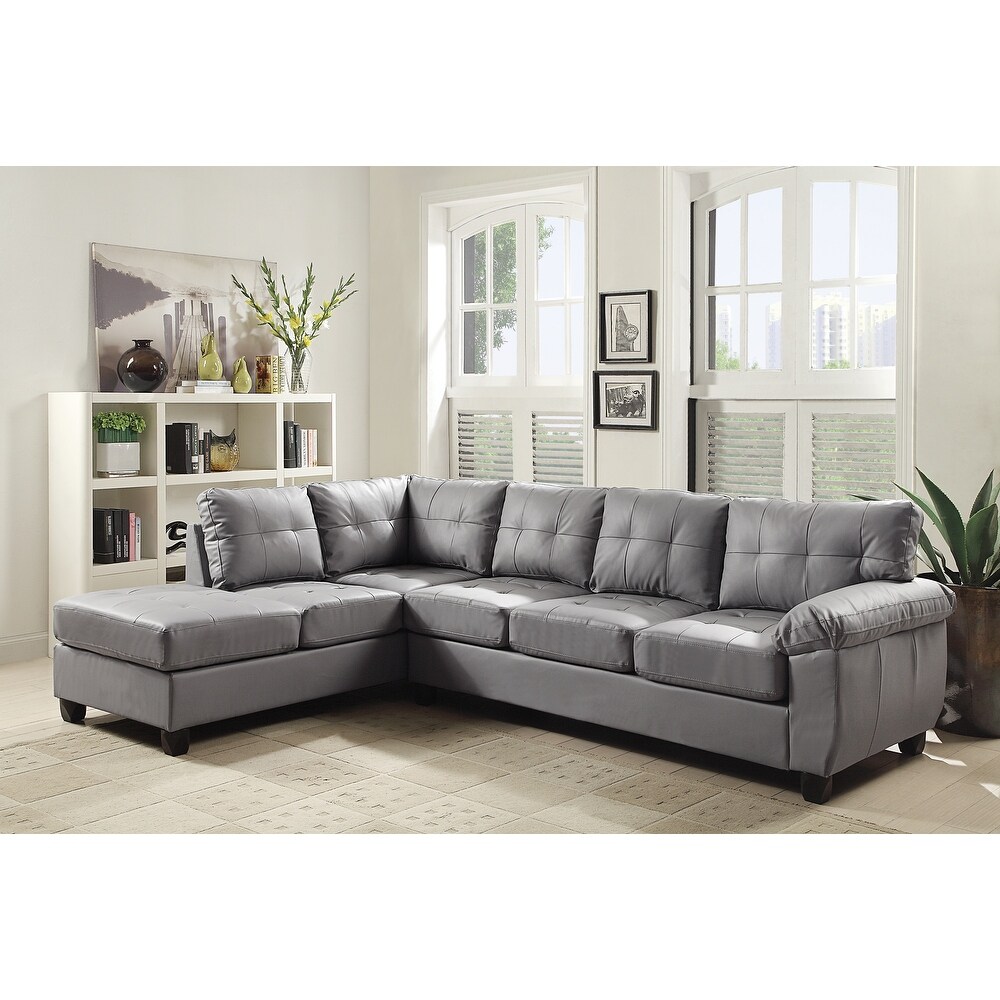 Sectional Sofa with Tufted Backs Covered in Durable Faux Leather  L Shape Couch for Living Room Furniture  Easy to Clean