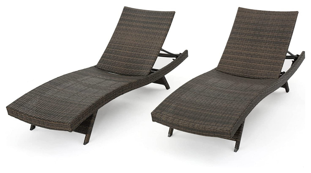 2 Pieces Patio Chaise Lounge  Aluminum Frame With  Weather Wicker Cover   Tropical   Outdoor Chaise Lounges   by Decor Love  Houzz