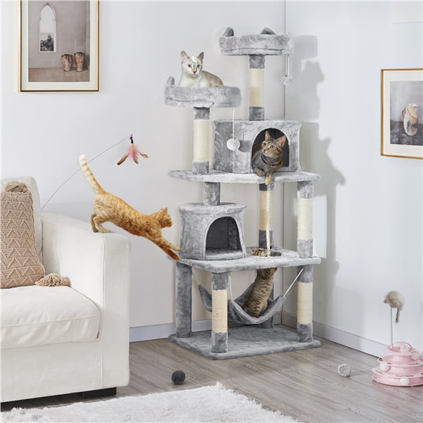 Topeakmart 62.2''H Multi Level Cat Tree Tower with Condos Foam-Padded Perches， Light Gray