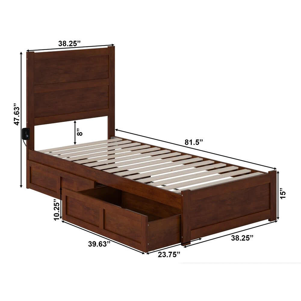 NoHo Twin XL Bed with Footboard and 2 Drawers in Walnut