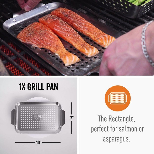 Yukon Glory Set Of 3 Professional Barbecue Mini Grilling Basket Set Heavy Duty Stainless Steel Perforated Grill Baskets