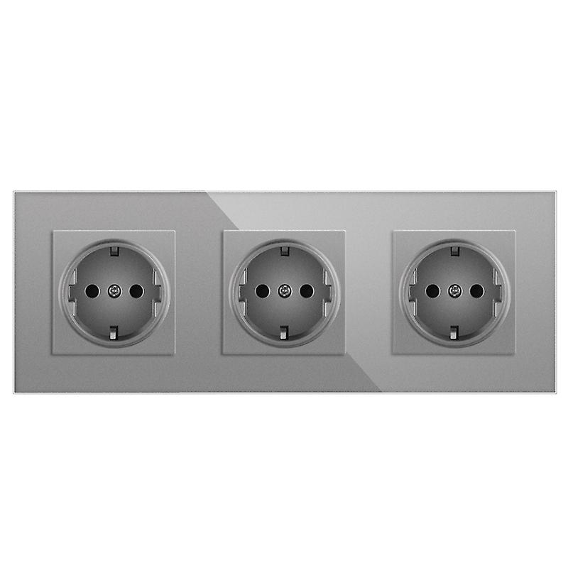 Wall Power Triple Socket Electrical Outlet Glass Frame Eu Socket German Flush-mounted 3 In 1 Sockets Set White，black，grey