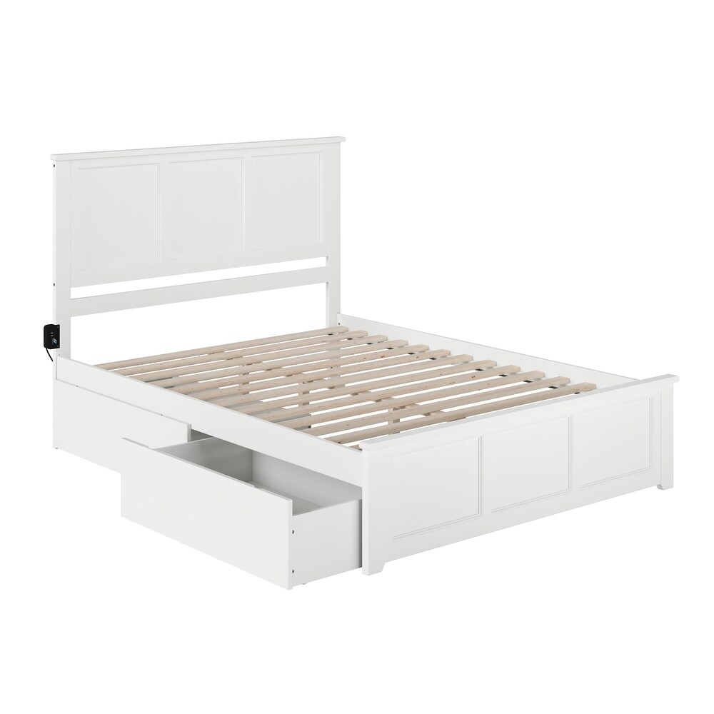 Madison White Queen Platform Bed with 2 Drawers