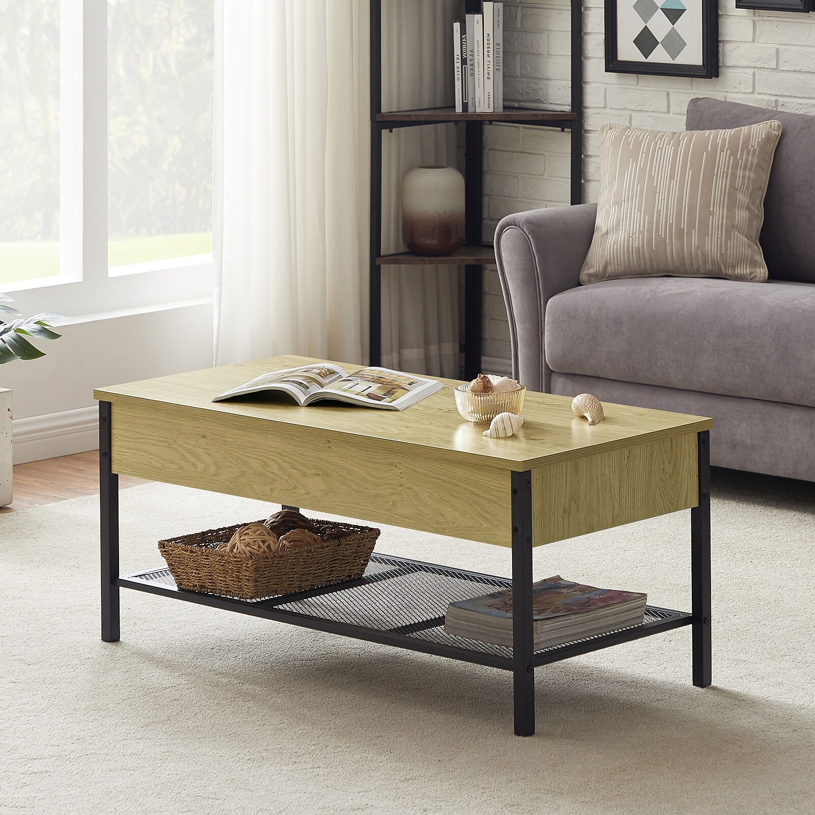 Adjustable Height Lift Top End Table with Sufficient Storage Space