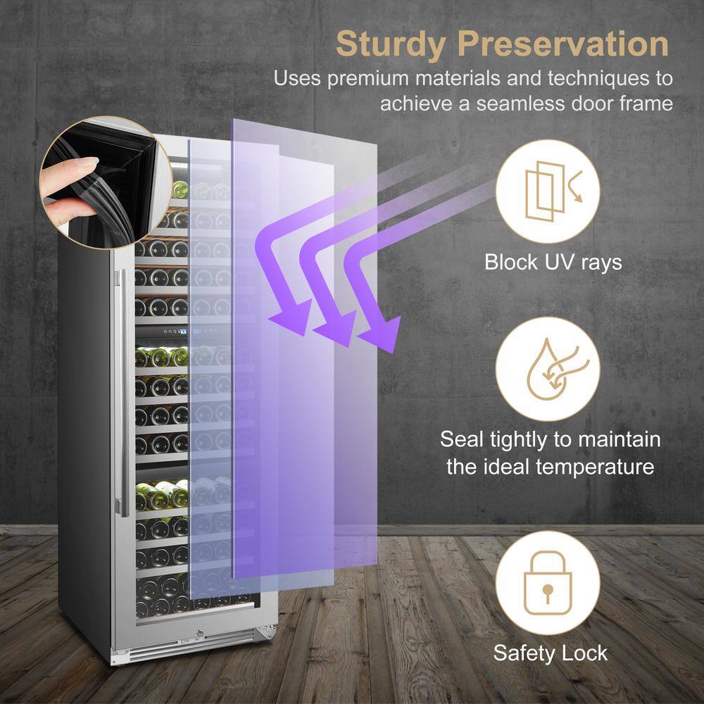 LANBOPRO 143 Bottle Seamless Stainless Steel Triple Zone Wine Refrigerator LP168T