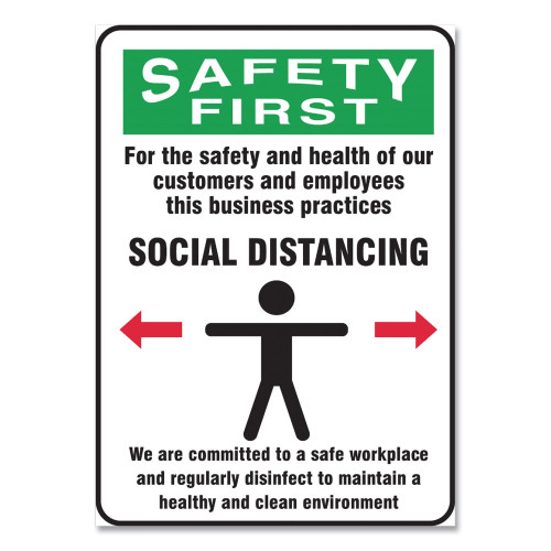 Accuform Social Distance Signs， Wall， 10 x 14， Customers and Employees Distancing Clean Environment， Humans/Arrows， Green/White， 10/PK (MGNG908VPESP)