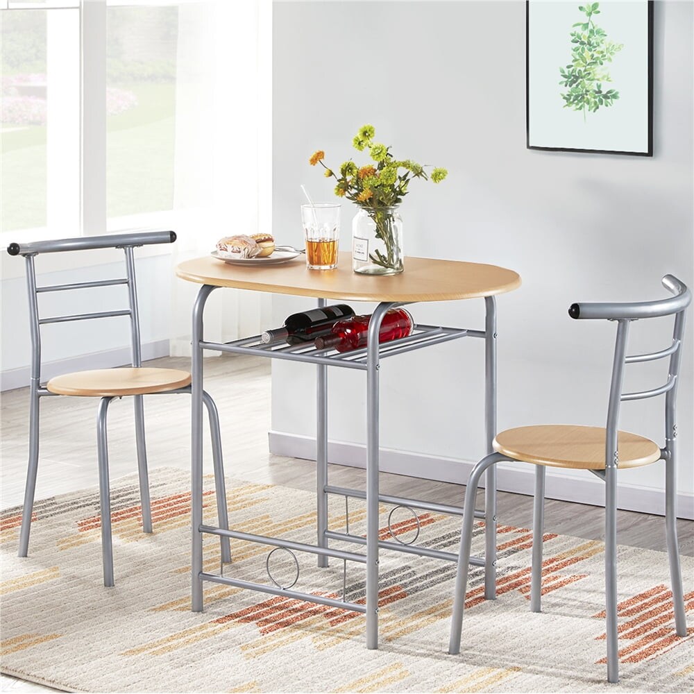 3PCS Round Dining Table Set with Storage Rack