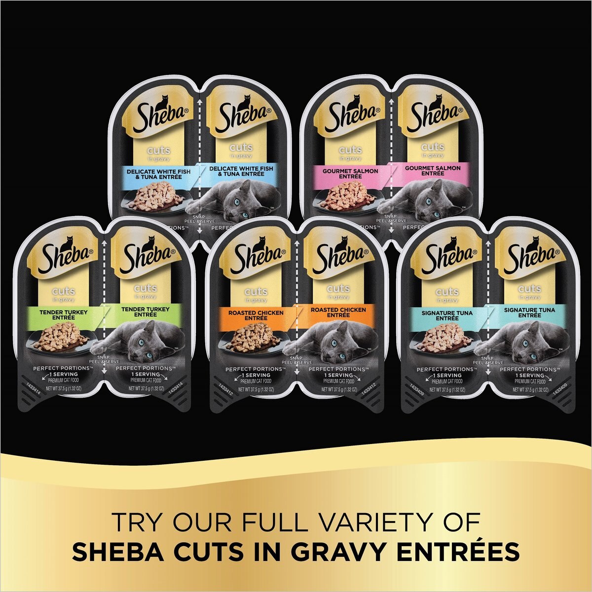 Sheba Perfect Portions Grain-Free Delicate Whitefish and Tuna Cuts in Gravy Entree Cat Food Trays