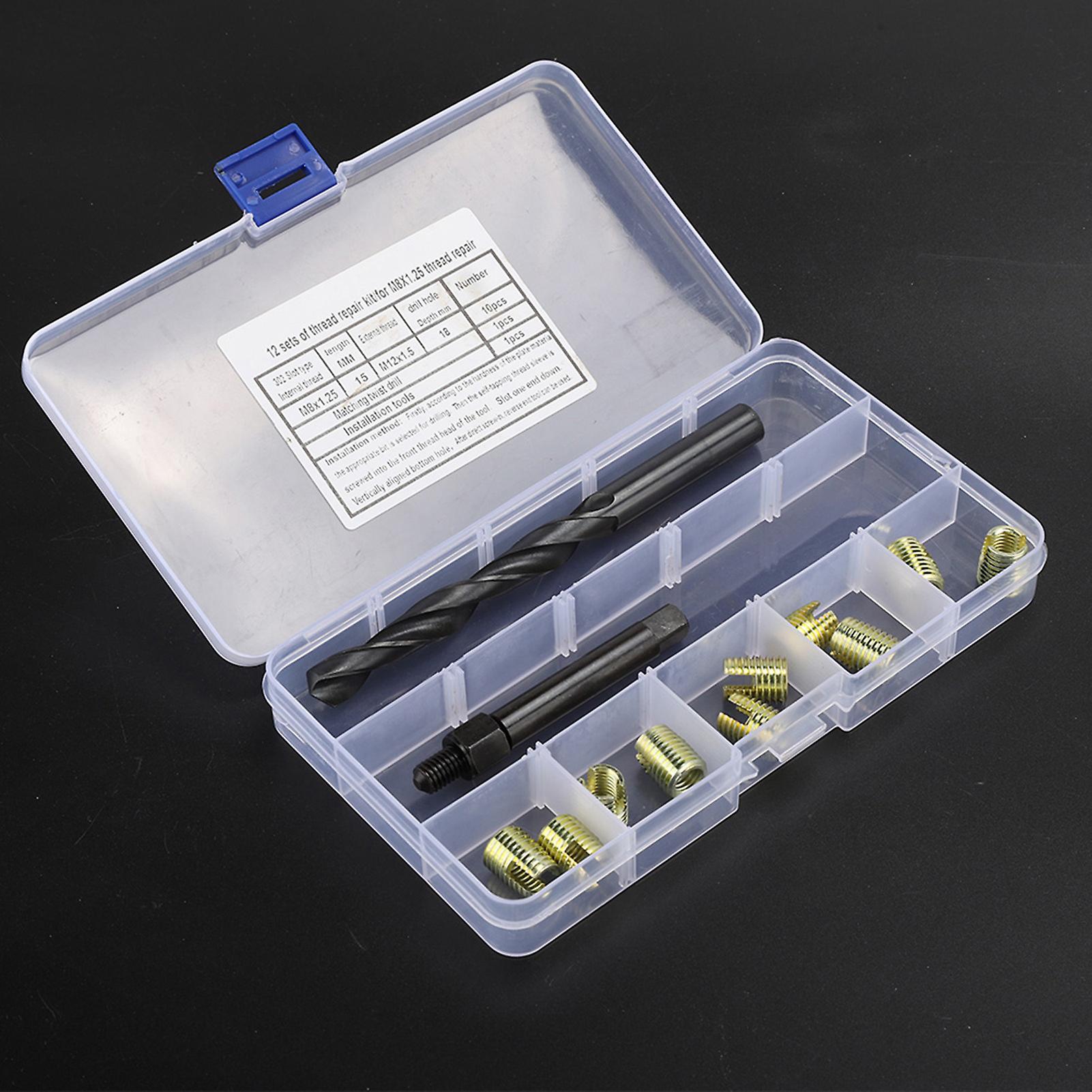 12pcs M8 X 1.25 Thread Repair Kit Self Tapping Thread Inserts Tool Set