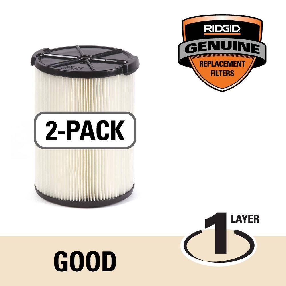 RIDGID 1-Layer Standard Pleated Paper Filter for Most 5 Gallon and Larger RIDGID WetDry Shop Vacuums (2-Pack) VF4200