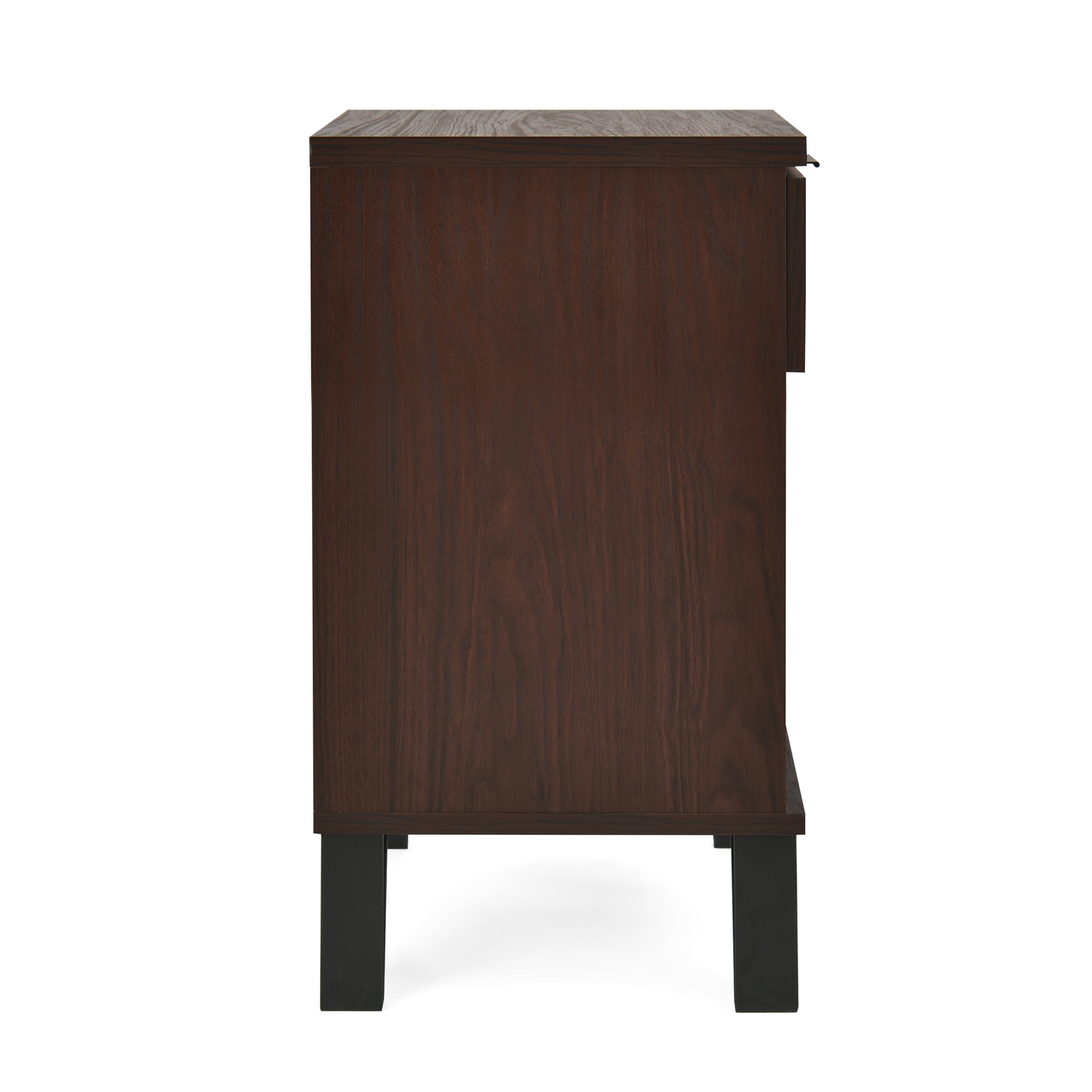 Demijen Modern Industrial Tall Nightstand with Drawer, Walnut and Matte Black