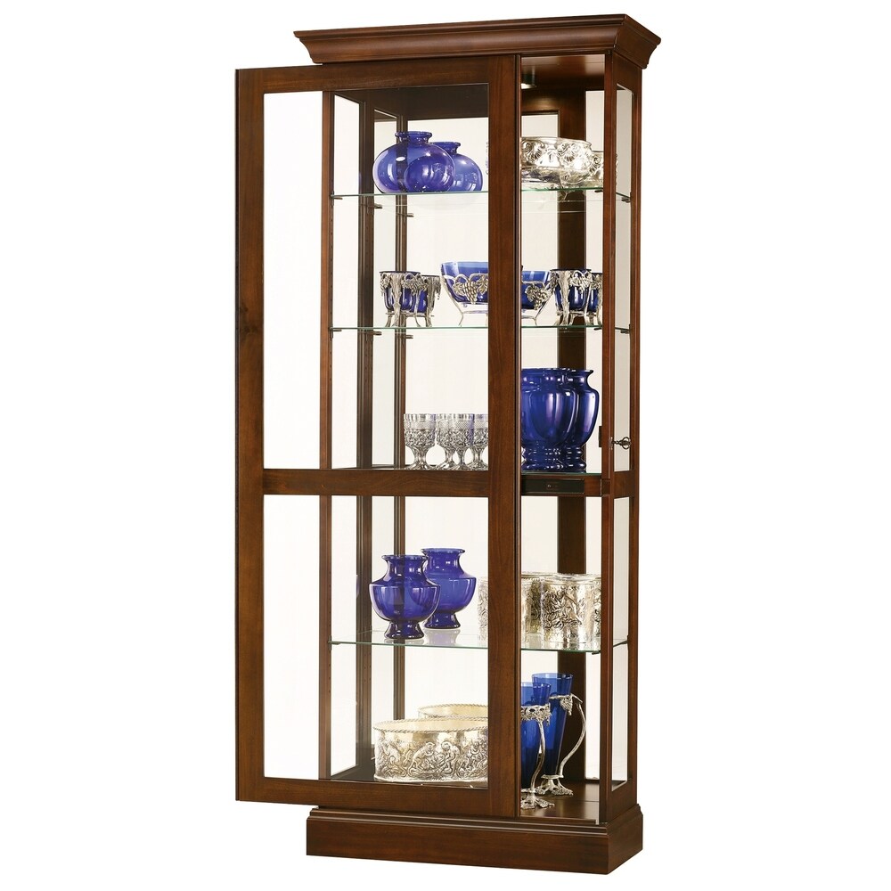 Howard Miller Brown Cherry Finish Wood Lighted 4 shelf Curio Cabinet