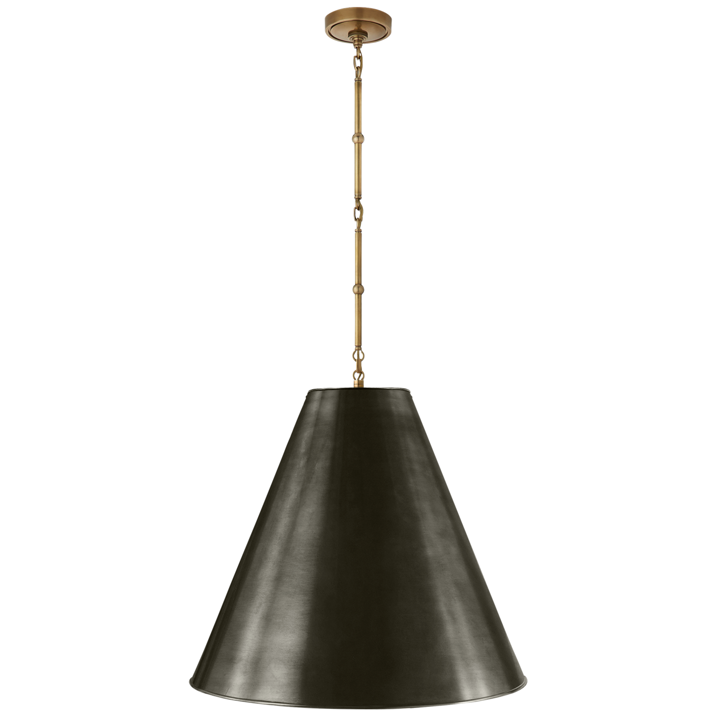 Goodman Large Hanging Lamp in Hand-Rubbed Antique Brass with Bronze Shade