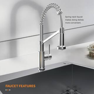 Glacier Bay AIO Tight Radius Drop-InUndermount 18G Stainless Steel 33 in. Single Bowl Workstation Kitchen Sink Spring Neck Faucet FSD2R3322B1SA1