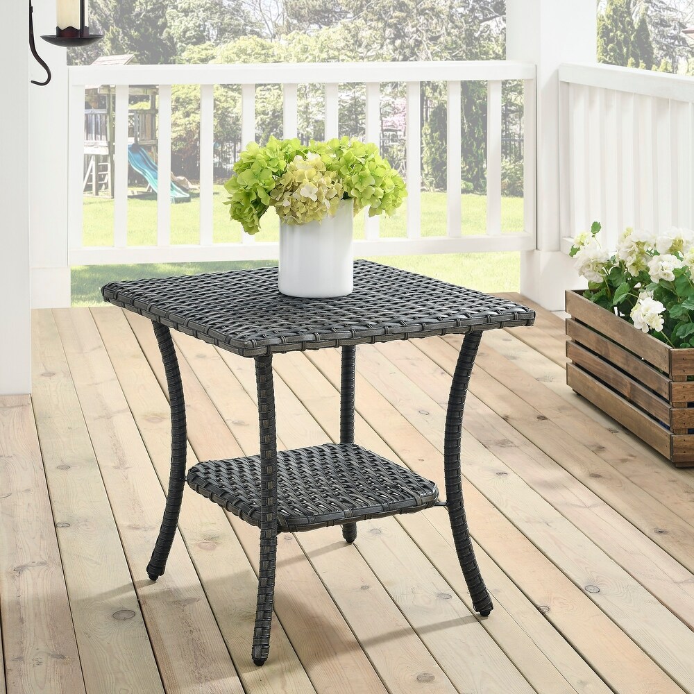 Pocassy Outdoor Wicker Side Table  Patio Rattan End Table Brown