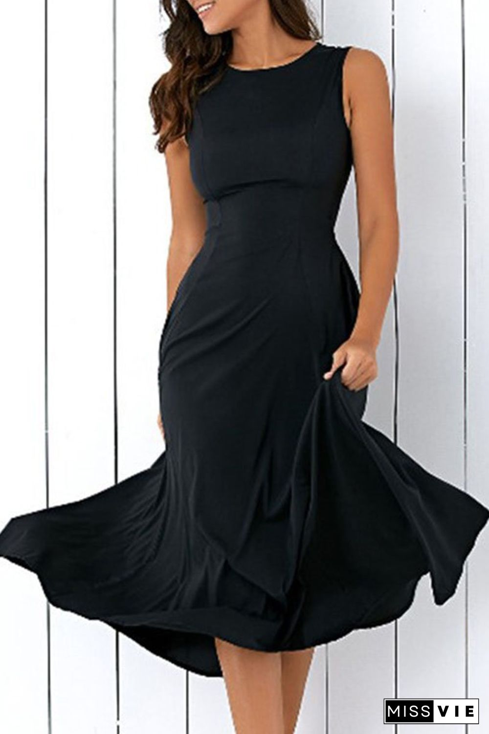 Fashion Casual Solid Split Joint O Neck A Line Dresses