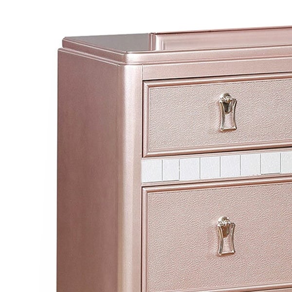 Wooden Dresser with 7 Drawers and Mirror Panel Inserts， Rose Gold - - 30861139